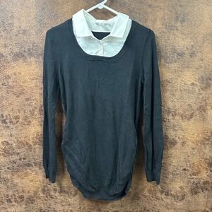 Motherhood Maternity Medium Black Sweater White Faux Undershirt Collar